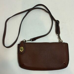 Susan Joy Brown Pebbled Vegan Leather Turn Lock Crossbody Bag